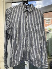 Nudie Jeans Co  Linen Shirt S Pit 2 Pit 20 Ins Prison Papillon Striped Blue