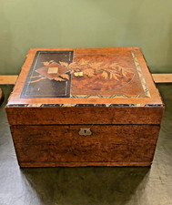 Antique Victorian Aesthetic Movement Burr Walnut Inlaid Jewellery / Sewing Box