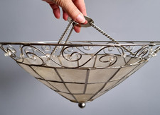 Vintage Capiz Shell Uplighter Light Shade Retro Swirl Beaded Metal 32cm