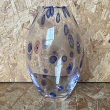 Vintage Dartington Crystal Art Glass Millefiori Pink & Blue Vase 16cm