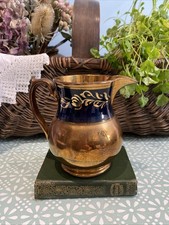 Victorian Staffordshire Copper Lustre Ware Milk Jug Pitcher Dark Blue Accents