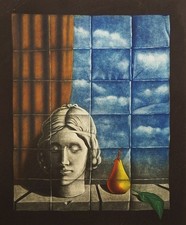 AL-HASIMI AZZA Still life of a bust with pear, colour mezzotint, numbered 89/100