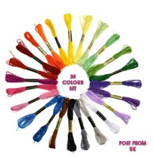 24 x Embroidery Thread Cotton Cross Stitch/Braiding/Skeins Craft Sewing Colours 