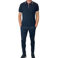 Mens Joggers Boohoo Man Large Poly RRP £40 Fitted Blue Jog Pants Pockets