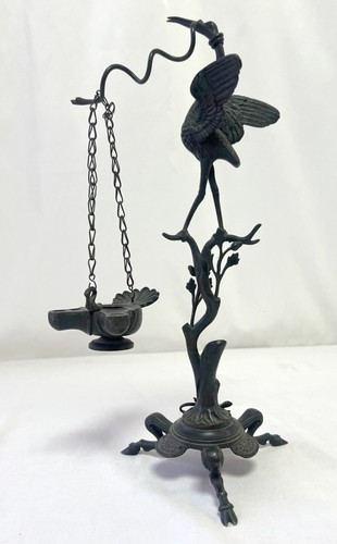 Antique bronze oil lamp - antique,