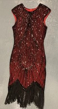STUNNING Red & black Sequin FunDaisy Flapper Dress Size Small