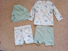 George Baby Boys Age 6-9 Months 4 Piece Matching Swimming Set Rash Vest Shorts 