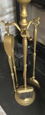 ANTIQUE VINTAGE SOLID BRASS FIRESIDE COMPANION SET 3 PIECE STAND FIRE LOG BURNER