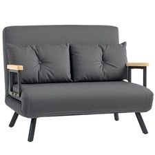 4-in-1 Dark Grey Velvet Double Sofa Bed with Pillows Modern Guest Sleep