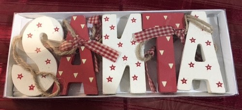 Santa wooden garland red cream - wooden,