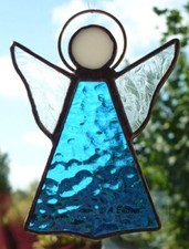 Stained Glass Angel - Handmade - Bright Blue - Suncatcher  NEW - 10.5cms (4ins)H