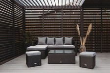 4-Seater Rattan Garden Furniture Set – Sofa, Table & Poufs – DAKO LENA
