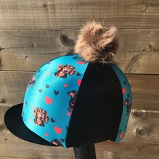 Horse Riding hat silk Dachshund sausage dog fur Pom, Wool Or Button