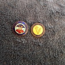 2 Vintage Cycling Enamel Pin Badges  Cyclists Union Veterans Time Trials Assoc