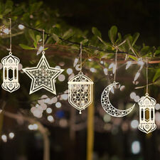 8XEid Ramadan Lantern Mubarak Ornament Muslim Islamic Party Wooden Hanging Decor