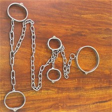 Slave Stainless Steel Neck Collar BDSM Chain Wrist HandAnkle Cuffs Lock Bondage