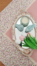Floral Country Style Square Tablecloth with Lace – Pink & Cream – 100x100 cm