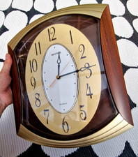 Rhythm ' Art Deco Style Gold/Dark Wood Effect Wall Clock ' Silent Silky Sweep