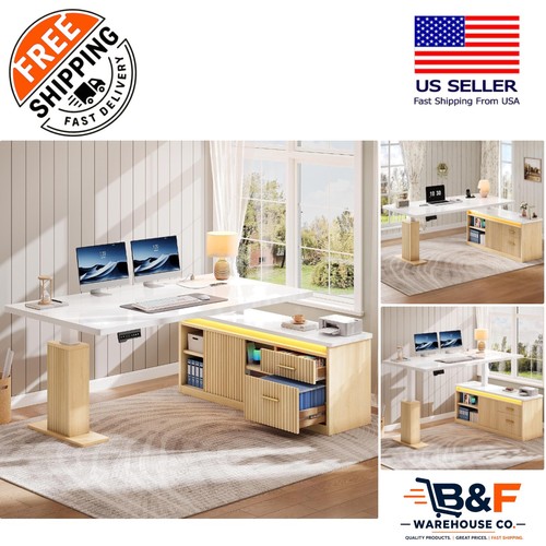 Shaped electric desk with - l-shaped,