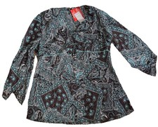 Berkertex Sz 24 Black Top Turquoise Paisley Print With Tags. Top/ Beach Cover Up
