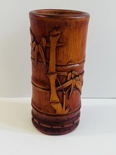 Exquisite Chinese Carved Bamboo Brush Pot Calligraphy & Bamboo Motif 19.5cm Tall
