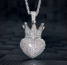 Iced Out Heart Crown Necklace