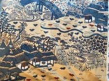 Jonelle 1975 ‘Edo’ Oriental Garden - Indigo Blue Clay & Ivory Cotton 60cm X 50cm