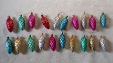 20 x Vintage Glass Pine Fir Cone Christmas Tree Decorations Baubles Silver Red