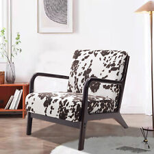  Black and White Cow Print Velvet Upholstered Armchair Wooden Frame Accent Chair