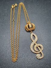 POMPOOS TREBLE CLEFT MUSICAL NOTE GOLD PLATED COSTUME JEWELLERY NECKLACE 34"