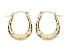 9ct Yellow Gold Patterned Creole Oval Hoop Earrings