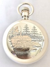 HEAVY WALTHAM VANGUARD RARE GOLD INLAY LOGGING SCENE SILVER POCKET WATCH – 1902
