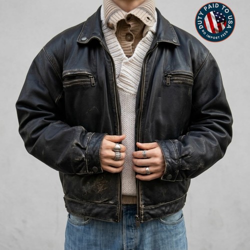 Mens distressed black leather - black,