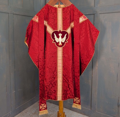 Vintage carmine damask silk - carmine,