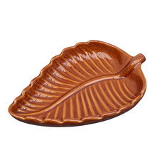Denmead Pottery Vintage Leaf Shape Nibbles Serving Dish Brown Glaze FR32 England