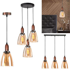 3-Way Vintage Ceiling Pendant Lights Industrial Glass Shade Hanging Retro Lamp