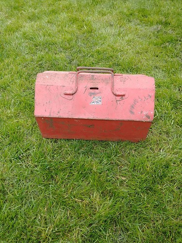 Red retro metal tool box - metal,