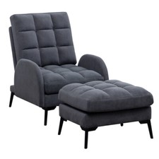 Upholstered Velvet Armchair Recliner Linen Sleeper Sofa Lounge Chair w/ Footrest