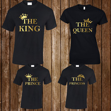KING QUEEN PRINCE PRINCESS T-SHIRT MENS LADIES KIDS FAMILY COUPLE MATCHING TOPS