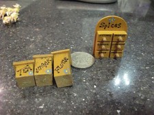 vintage spice drawer & tea,sugar &coffee matching miniature doll house accessory