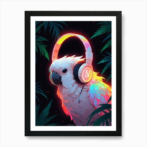Parrot with headphones - parrot,