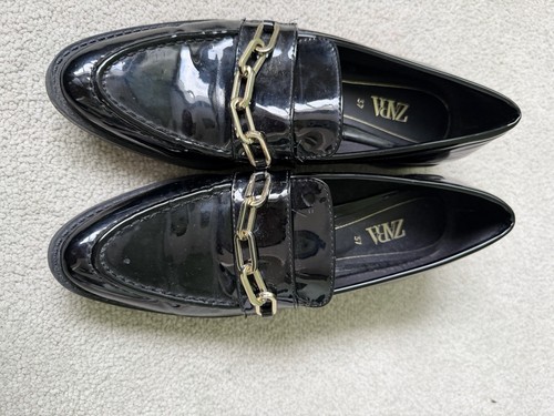 Zara black patent loafers size - patent,