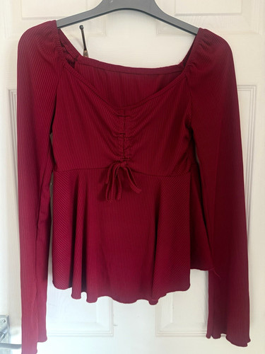 Red solid ribbed square neck - ribbed,