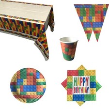 Building Blocks Birthday Party Decoration Supplies Cup Plate Tablecloth + More