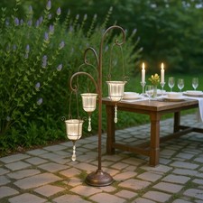 Tall Rusty Garden Lantern Tealight Antique Style Metal and Glass Indoor Outdoor