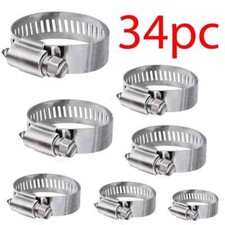 34Pc Assorted Jubilee Clip Set Hose Clamp Set With No Driver Stainless Steel New