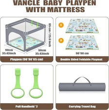 with Mat 90cm x 90cm Playpen for Babies and Toddlers, Playard for Kids Safety...