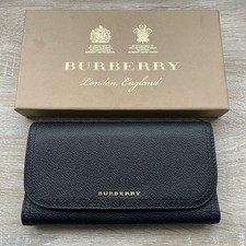 Authentic BURBERRY Leather Long Bifold Wallet Card Holder Black With Box
