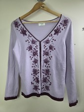 Kaliko Lilac Floral Embroidered Cardigan UK 10 EU 36 Beaded Knit Vintage