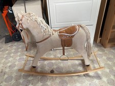 Beige Fabric Rocking Horse with Brown Faux Leather Saddle